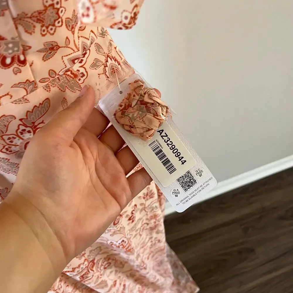 NWT Pink Floral Print Puff Sleeve Cottage Core Bridesmaid Wedding Guest Dress 6 - Picture 7 of 9